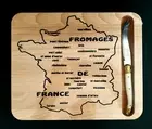 LAGUIOLE Wood Cutting Board - Map of FRENCH CHEESES & Hand Made Cheese Knife NEW
