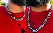 Mens Iced Miami Cuban Link Chain 14k Rhodium Finish Bling out Bust Down Jewelry