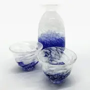 Ryukyu Glass Sake Set Tokkuri 1 + Ochoko 2 Handmade Glass - Japan NEW