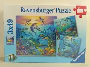 RAVENSBURGER Ocean Joy Dolphins Childrens Jigsaw Puzzle 3x49 Inch Brand New