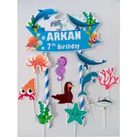 在飛比找蝦皮購物優惠-Cake TOPPER 生日蛋糕裝飾海洋動物圖片可定制名稱