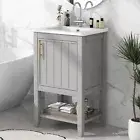 20" Bathroom Vanity with Sink, Soft Closing Door, Open Adjustable Shelf, Grey