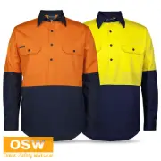 HI VIS Close Front Long Sleeves 150g Work Shirt Classic Fit Pen Insert 6HVCS