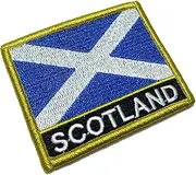 [BR44] BP0004NV01 Scotland Country Flag Embroidered Patch Gold Border Uniform Kart Kimono, Hook Fasteners Attach to Tactical Hats and Gears