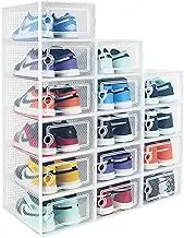 Hrrsaki 15 Pack Foldable Shoe Storage Boxes, Shoe Boxes Clear Plastic Stackable, Shoe Organizer Boxes with Front Opening Lids, Ventilation and Dust-proof, Shoe Container Boxes for Closet, Bedroom, Bathroom, Fit for Women/Men Size 9(13” x 9” x 5.5”) (white)
