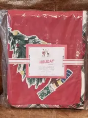 Pottery Barn Kids Jolly Santa Holiday Christmas Tablecloth Red w/Plaid 70" x 90"
