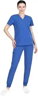 [Organix - Sustainable Health supplies] Organix Women Scrub Tops & Jogger for Women, Slim Fit, 3 Pk-Top & 8 Pk-Jogger, Stretch, Anti-Wrinkle Women Medical Scrub Set