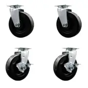 6 Inch Phenolic Swivel Caster Set with Roller Bearings 2 Brakes SCC