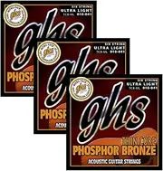 GHS -Thin Core Phosphor Bronze - Acoustic Guitar String Set - Ultra Light - 010-041, 3 Sets of TCB-UL