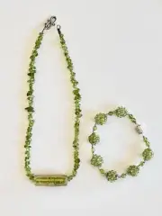 Sterling Silver Peridot Glass Pendant Necklace & JTV Peridot Knot Bracelet NIP