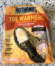 HOTHANDS - 1 PACKAGE OF 2 TOE WARMERS WITH ADHESIVE - UP TO 8 HRS OF HEAT