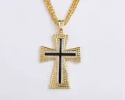 Mens Micro Pave AAA CZ Cross Pendant 36" Cuban Link Chain Necklace #N12