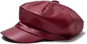 [Jewelry-Box] Women's Faux Leather Beret Solid Plain Flat Top PU Berets Hats French Style Cap