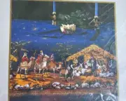 NWT NIGHT IN BETHLEHEM BLUE TABLECLOTH Xmas THREE KINGS NATIVITY Bardwil OVAL
