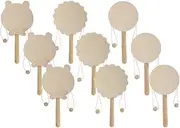 Respicefinem 3 Sets Cartoon Wooden Rattle Baby Toys Wood Handcraft DIY Painting for Early Education Solid Wood Smooth Workmanship Round Corner Design Wood Color Suitable for