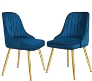 ALFORDSON Velvet Dining Chairs Set of 2, Kitchen Chair with Metal Legs & Adjustable Floor Protector, Reading Seating for Home Cafe Coffee Table, Max 150kg, Blue