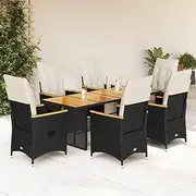 7 Piece Garden Bistro Set with Cushions Black Poly Rattan, Furniture Sets, Patio Furniture