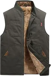 [Flygo] Mens Winter Warm Outdoor Utility Hunting Work Quilted Lined Canvas Vest