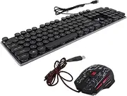 LIFKICH Cool Rainbow LED Backlit USB Gaming Keyboard and Mouse Ergonomic Design with Retro Keys Fn Multimedia Shortcuts Durable Sandblasting Finish for Gamers