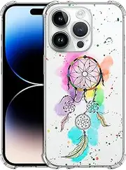 Glisten - iPhone 14 Pro Max Case, iPhone 14 Pro Max Clear Case - Watercolour Dream Catcher Design Printed Slim Fit Flexible Clear Shockproof Designer Back Case for iPhone 14 Pro Max.