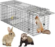 METOY 25" Live Animal Trap,25.5" X 9.4" X 10.2" w/Iron Door Steel Cage Catch Release Humane Rodent Cage for Rabbits, Stray Cat, Squirrel, Raccoon, Mole, Gopher, Chicken, Opossum, Skunk & Chipmunks
