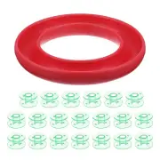 Silicone Bobbin Ring Holder and 20 Plastic Bobbins Set, Red/Green