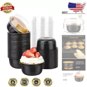 100 Pack 6.1oz Black Gold Aluminum Ramekin Cups with Lids for Stylish Servings