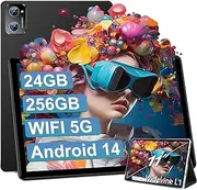 [SUAAT] 11 Inch Tablet 2025 New Android 14 Tablet 24GB RAM 256GB ROM (1TB Expandable), Octa-Core, 5G+2.4G WiFi, Widevine L1, 13MP+5MP, Bluetooth 5.0, 8000mAh Touch Tablet with Case – Black