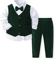 [IMEKIS] Kids Boy Gentleman Suit Wedding Birthday Formal Outfits Long Sleeve Shirt + Waistcoat + Pants + Bow Tie 4PCS Tuxedo Clothes Set