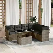 Patio Furniture Sets 7 Piece Garden Sofa Set with Cushions Grey Poly Rattan