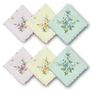 GB Women's 100% Cotton Handkerchiefs Assorted with Wavy Edge and Print Floral...