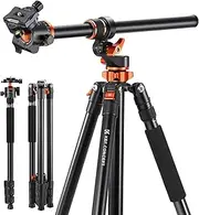 [K&F Concept] 90 inch/230cm Ultra High Camera Tripod,Horizontal Overhead Shooting Travel Tripod,Detachable Monopod with Metal Ball Head 10KG Load Capacity, for Indoor and Outdoor Use T254A7+BH-28L