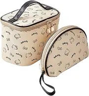 AmBealla Make up Bag Travel Cosmetic Bags Brush Holder Zipper Pouch Case Organizer Cute Organizer Suitable for Purse for Women, Beige 2PCS, Fashion