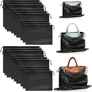 [Woanger] 18 Pack Satin Dust Bags for Handbags Silk Dust Cover Bag 3 Size Storage pouches for Handbag Drawstring Storage Pouch, Black, Drawstring