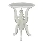 KALI FRENCH PROVINCIAL SOLID MAHOGANY ROUND SIDE TABLE HEAVILY DISTRESSED WHITE