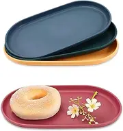 Sekonow 4Pcs Oval Serving Tray, 9.5 x 5.1in Plastic Tray Food Tray, Colourful Serving Platters for Party Entertaining Snack Dessert Coffee Table, Small