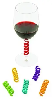 Stem Spring: Set of 6 Multicolored coil shaped Silicone Wine Glass Marker Cha...