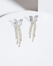 Crystal Butterfly Chain Tassel Drop Earrings