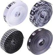 CALLARON 4 Rolls Black White Dog Ribbon Soft Polyester Satin for Pet Lover Birthday Party DIY Craft Supplies for Decorating and Pet Themed Celebrations