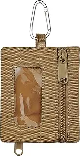 [AfitLulu] Coin Purse Tactical EDC Molle Pouch with Carabiner, Mini Molle Pouch Bag Small Tool Pouch Portable Coin Pouch with 2 Zipper Pockets for Hiking Sports Outdoor Activities (Khaki)
