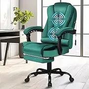 ALFORDSON Massage Office Chair with 150°Recline, Ergonomic Gaming Executive Computer Racer Chair with Adjustable Height & 360°Swivel, Home Desk Chair with Lumber Back Support Footrest, Velvet Green