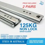 2 Pairs Heavy Duty 125kg Non Locking Slides Under Tray Draw Sliders / Runner