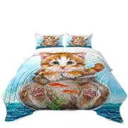 Funny Cute Cats Design Ginger Kitten in Fish Bowl Coverlet