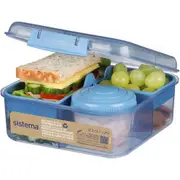 Sistema Ocean Bound Plastic Bento Box Cube - 1.25L Square Lunch Box with Yoghurt/Fruit Pot - BPA-Free Made Using Recycled Plastic - Teal OR Blue (Colour Not Selectable) - 1 Count