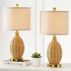 Touch Control Rattan Table Lamps, 3 Way Dimmable Bedside Lamps for Bedroom Set o