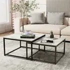 2PC Sintered Stone Nesting Coffee Tables Sofa End Side Table Large Storage Space