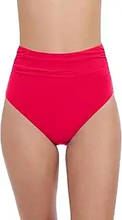 [Profile by Gottex] Tutti Frutti Solid Classic Womens Shirred High Waist Bikini Swim Bottom with Tummy Control and Back Lining