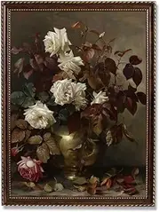 [ARTZIO] Framed Moody Flower Wall Art,Vintage Room Decor Aesthetic,Office Decor For Women,Premium Classic Art Prints,Retro Canvas Oil Painting,Decorations For Bedroom,8x10in Ready To Hang