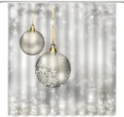 NEW PKG ornament Christmas Shower Curtain Waterproof Fabric w hooks 70x70