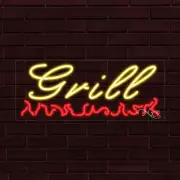 NEW "GRILL" w/LOGO 30x12x1 INCH LED FLEX WINDOW/WALL INDOOR SIGN 30806
